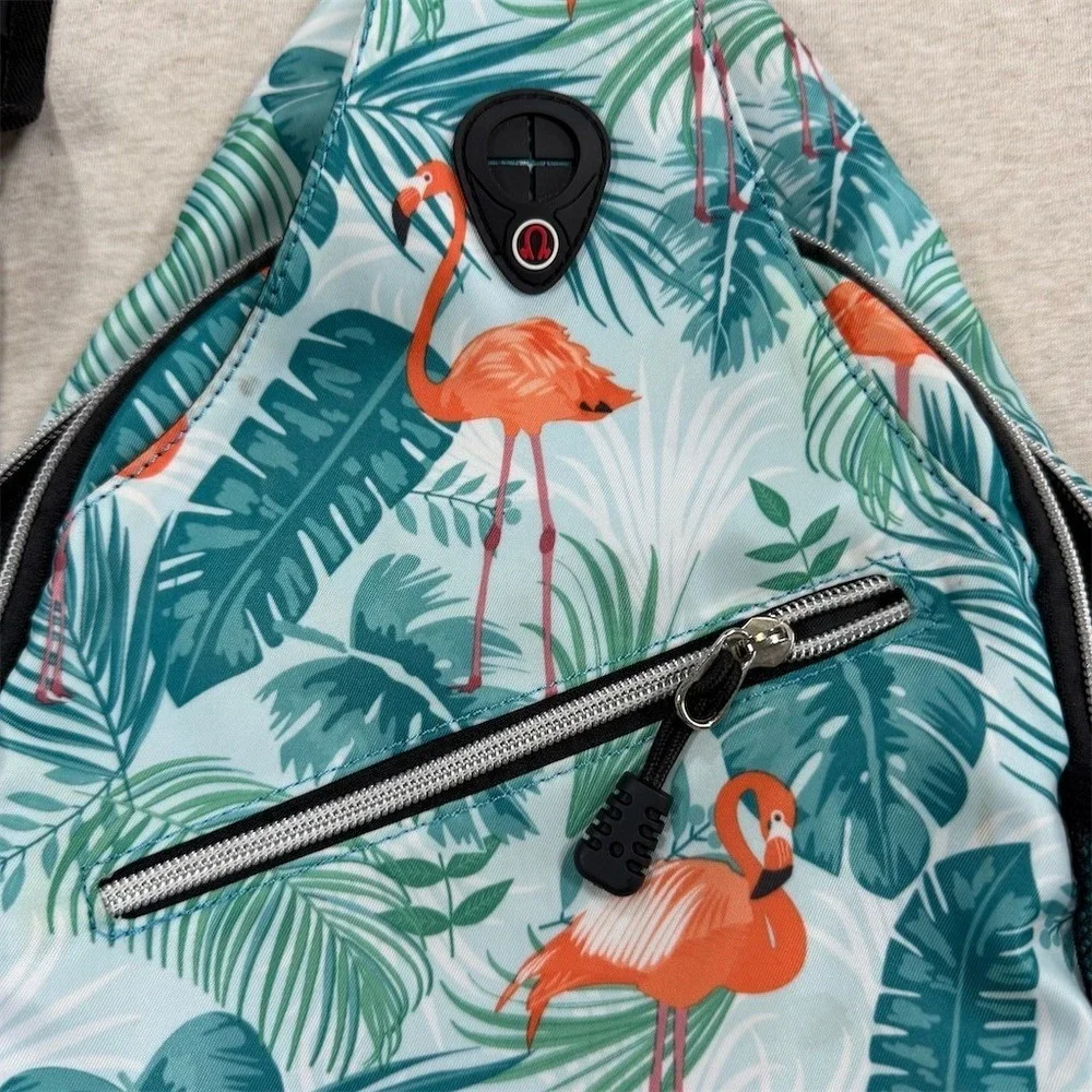 Mosiso Sling Backpack Bag‎ Womens Medium Teal Green Flamingo Tropical